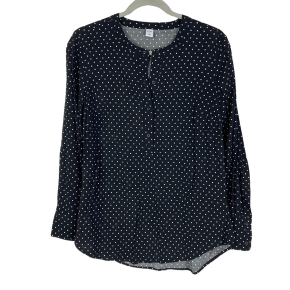 Old Navy Polka Dot 4-Button Front Long Sleeve Blouse Women's Medium Black White - Picture 8 of 10